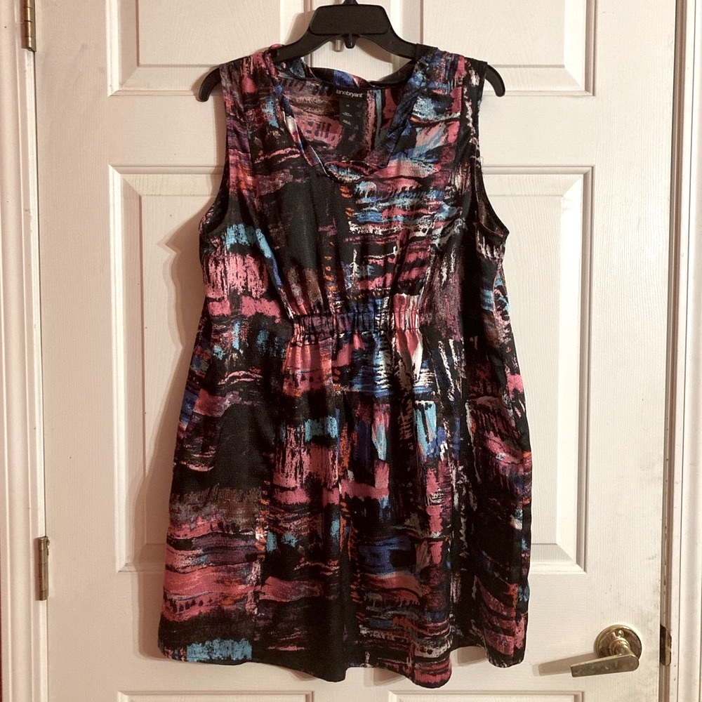 Lane Bryant Sleeveless Black & Pink Abstract Dress